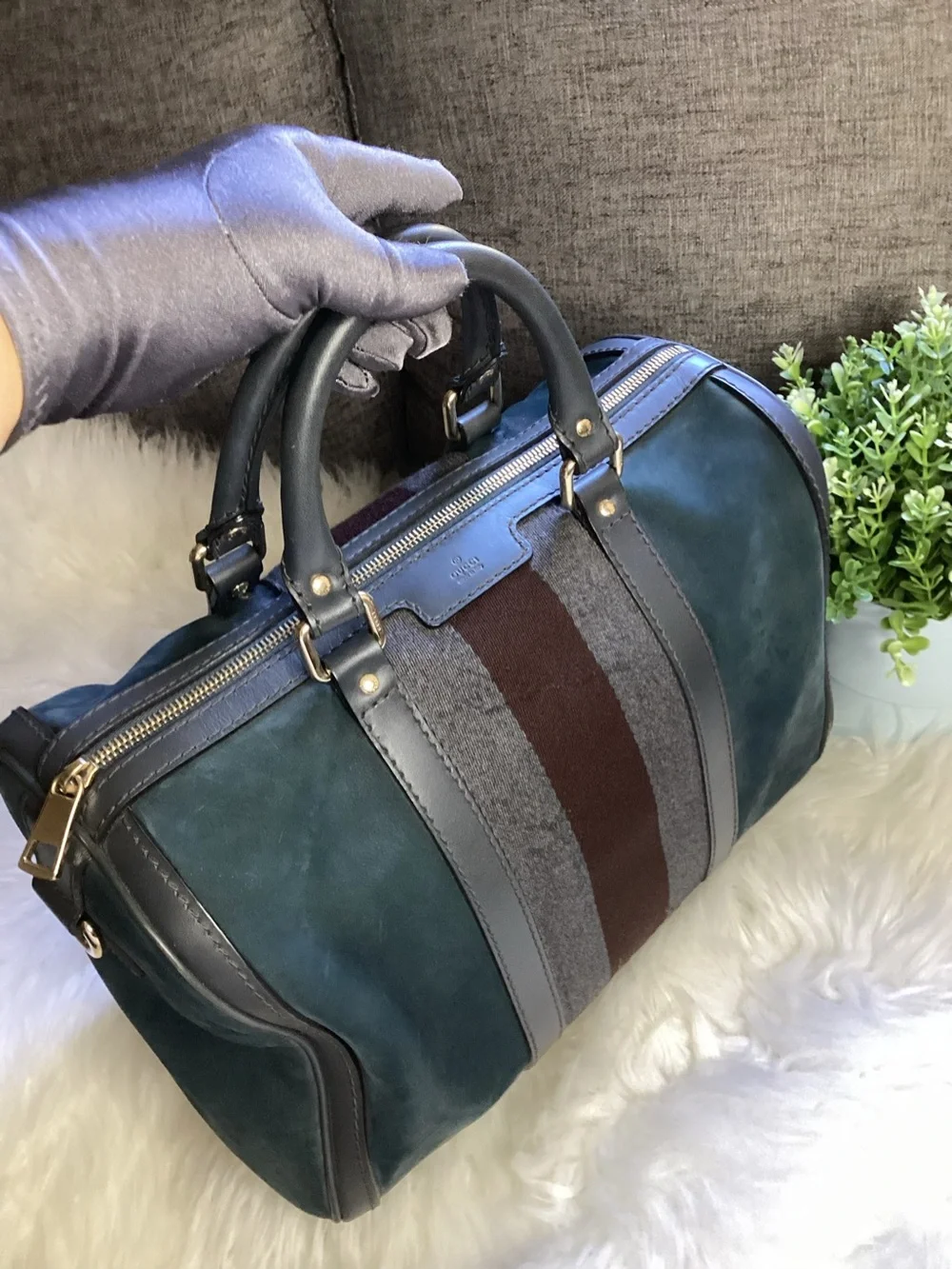 Green Gucci Suede Web Satchel Leather - Picture 15 of 16